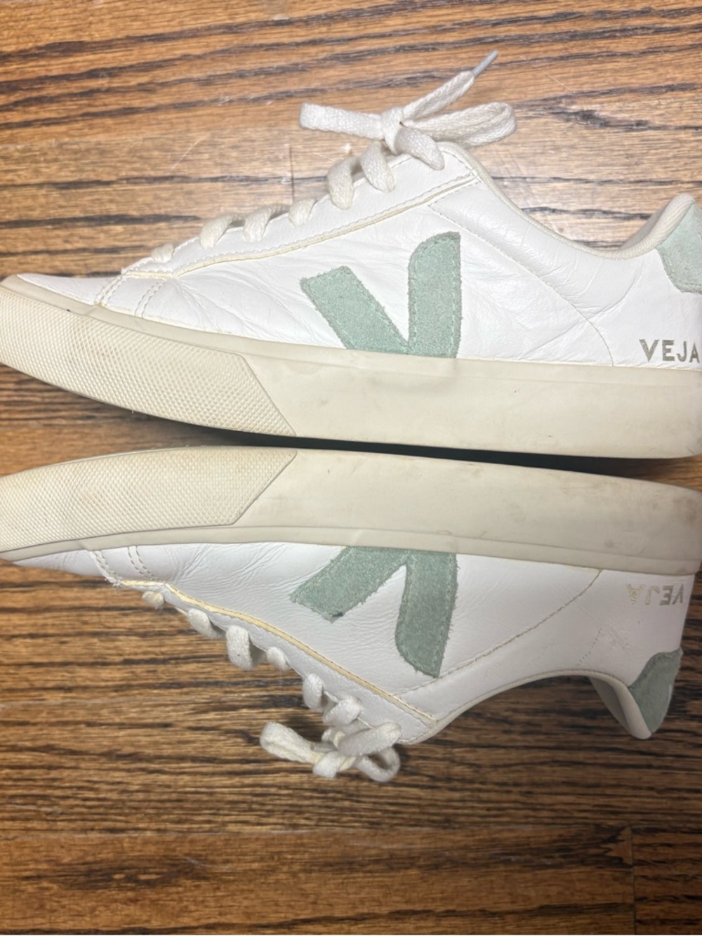 Veja White and Teal Leather Low-Top Sneakers - Picture 7 of 8